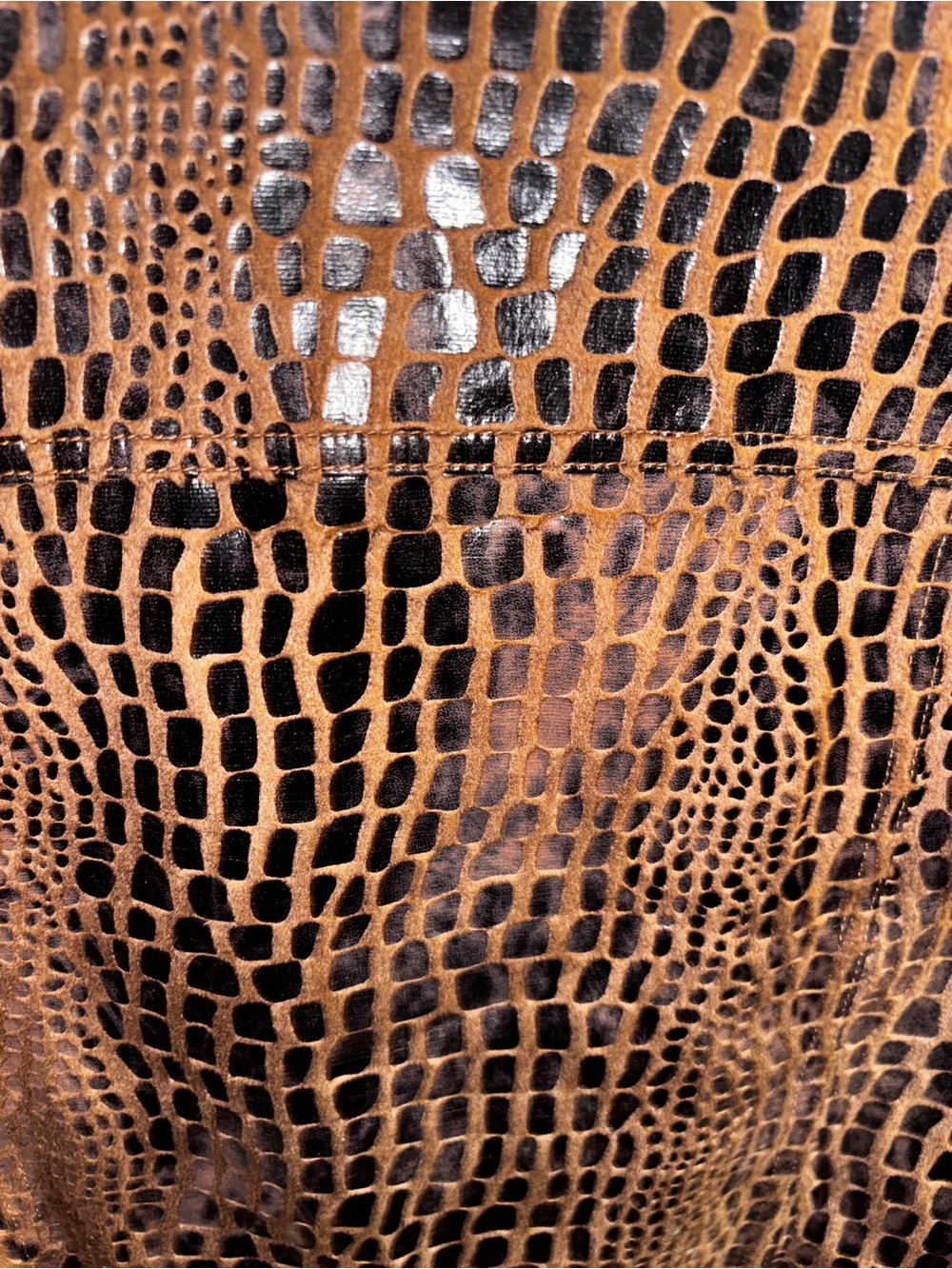 Ruby Rd. Sz.10 Croc-Embossed Glossy Brown Faux Leather Jacket ptp:21 length:22 - Picture 7 of 10